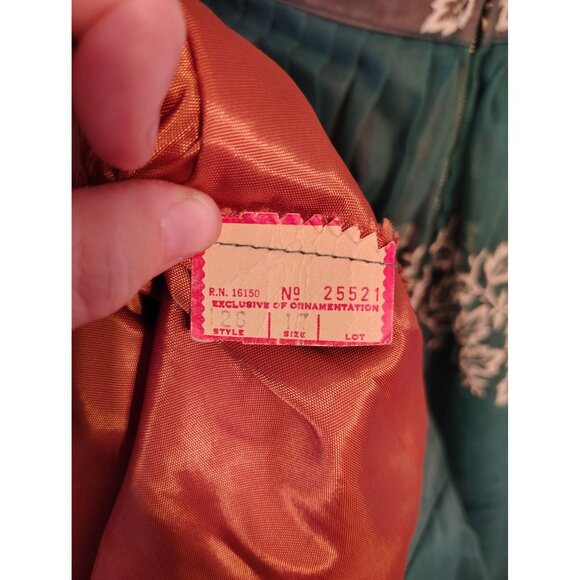 Vintage AFL CIO Union Made 1950's Dress, Green Orange, Small Sleeveless READ - Picture 12 of 13